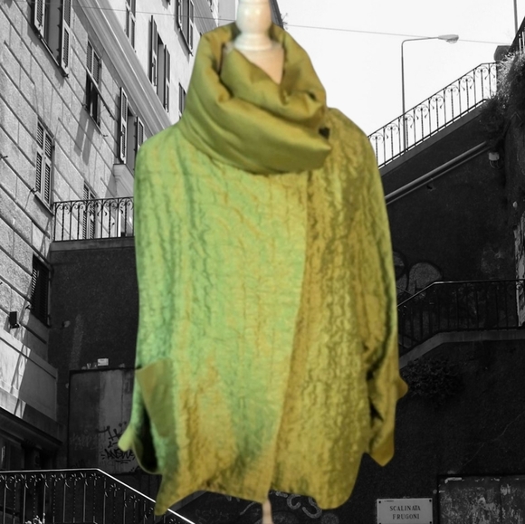 Mueller & Consorten Designer Gossip Girl Green Textured Oversized Chic Jacket XL - Picture 1 of 12